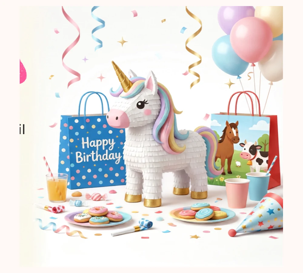 Cotillón, piñata, dulces y artículos para una fiesta infantil